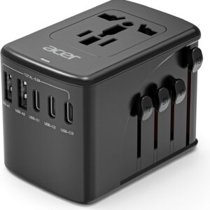 Acer Universal Travel Plug Adapter - International Power Adapter with 5 USB Ports (3 USB C) 5.8A, Worldwide Outlet Charger for USA to European UK France Germany Spain, Type C/E/F/G/I/L/A, Black
