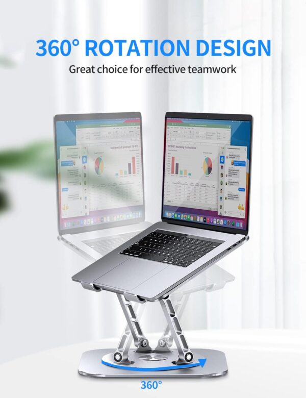 Adjustable Computer Stand with 360 Rotating Base, Ergonimic Foldable Laptop Riser for Desk Compatible with MacBook Pro/Air Notebook up to 16 Inches, Silver - Image 2