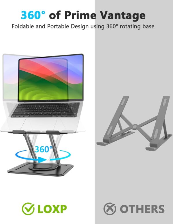 Adjustable Laptop Stand, Computer Stand with 360 Rotating Base, Ergonomic Laptop Riser Mount for Desk Foldable Protable Computer Desk Fits with MacBook Pro Air (10-16") - Black - Image 2