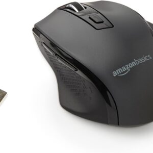 Amazon Basics Computer Mouse Wireless, Ergonomic, 2.4 GHz Optical, DPI Adjustable, Compatible With PC, Mac, Laptop, Black