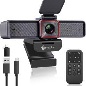 Angetube 4K Webcam with AI Tracking,Remote Control 4K Web Camera/10X Digital Zoom 1080P 60fps Web cam with USB 3.0 HDR/Dual Noise Cancelling Microphones for Video Calls/Meetings/Streaming/Skype/Zoom