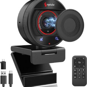 Angetube AI Webcam for PC - 1080p/2K@60FPS HD Web Camera with Remote Control, 8X Digital Zoom Webcam, Privacy Cover, TOF Auto Focus, HDR, USB 3.0 Web Cam Work with Zoom, Skype,Teams, Windows,Mac