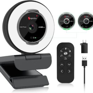 Angetube Streaming Webcam with Microphone: 1080P 60FPS USB Web Cam with Ring Light and Remote Control - HD Web Camera with 5X Digital Zoom Built in Privacy Cover,for PC|Computer|Laptop|Mac|Desktop