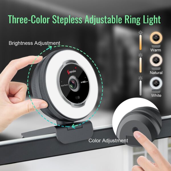 Angetube Streaming Webcam with Microphone: 1080P 60FPS USB Web Cam with Ring Light and Remote Control - HD Web Camera with 5X Digital Zoom Built in Privacy Cover,for PC|Computer|Laptop|Mac|Desktop - Image 2