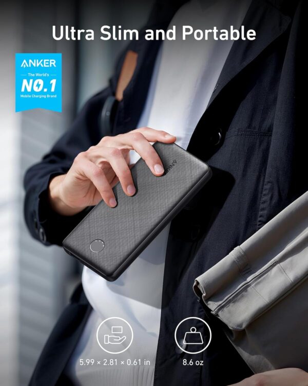 Anker Power Bank(PowerCore 10K),Compact Travel-Ready 10,000mAh Battery Pack with PowerIQ Charging Technology,5V/3A High-Speed Charging for iPhone,iPad,and More (USB-C Input and Output（Black），1pack) - Image 2
