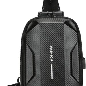 Anti-Theft Sling Bag Men's Chest Pack Waterproof EVA Crossbody Bags with USB Shoulder bag Outdoor Travel Body bag One-strap backpack Personal Flex Bag for Hiking Cycling Daypack Black