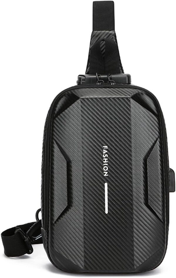 Anti-Theft Sling Bag Men's Chest Pack Waterproof EVA Crossbody Bags with USB Shoulder bag Outdoor Travel Body bag One-strap backpack Personal Flex Bag for Hiking Cycling Daypack Black