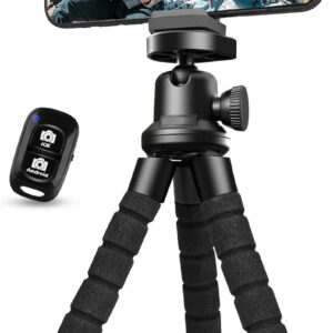 Aureday Phone Tripod, Flexible Tripod for iPhone and Android Cell Phone, Come with Wireless Remote and Clip for Video Recording/Vlogging/Selfie