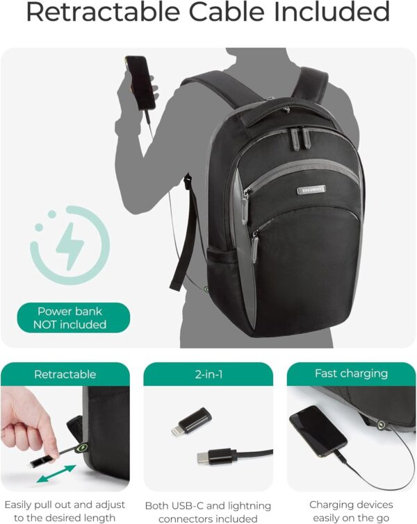 BAGSMART Laptop Backpack for Men, Black Backpack with Retractable Cable, 15.6 Inch Business Backpack for Men, College Computer Backpack, Black - Image 2
