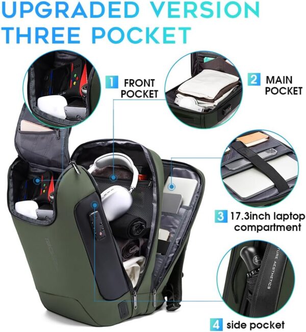 BANGE Anti-Theft Backpack,Tech Backpacks, 17 Inch Laptop Backpack with USB3.0 Charging Port, Mens Travel Backpack for Men and Women… - Image 2