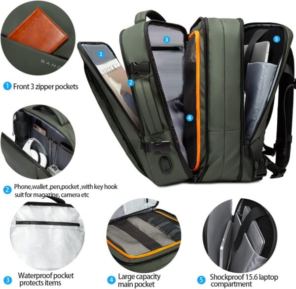 BANGE Carry-on Backpack, 45L Expandable Travel Backpacks,Weekend Backpack Briefcase,Waterproof Laptop Backpack Fits For 17.3” Laptop - Image 2