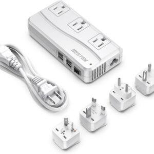 BESTEK Universal Travel Adapter 220V to 110V Voltage Converter with 6A 4-Port USB Charging and UK/AU/US/EU Worldwide Plug Adapter (White)