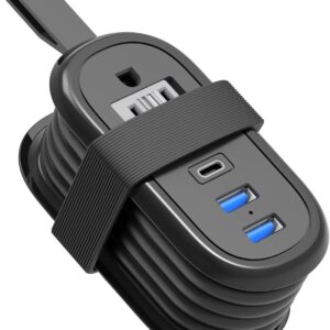 BEVA Travel Power Strip with USB C Ports, 4FT Extension Cord, 2 Outlets, 3 USB Ports, Cruise Ship Essentials (3.4A Charge, Black)