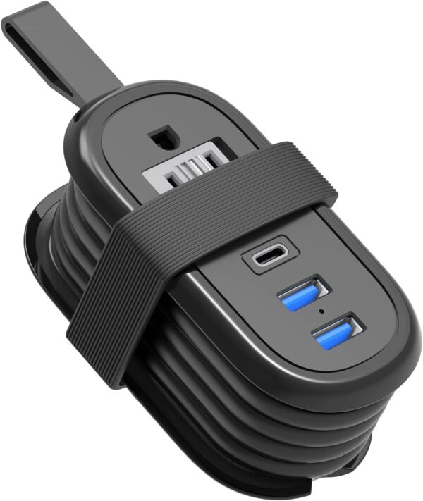 BEVA Travel Power Strip with USB C Ports, 4FT Extension Cord, 2 Outlets, 3 USB Ports, Cruise Ship Essentials (3.4A Charge, Black)