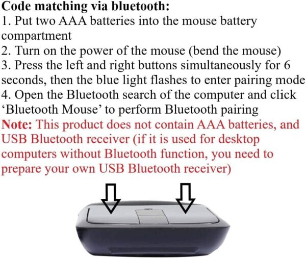 Bluetooth Arc Touch Mouse Slim and Portable Mini Wireless Computer Mouse Folding Ergonomic Optical Mice for Notebook Laptop Tablet (Bluetooth-Black) - Image 2