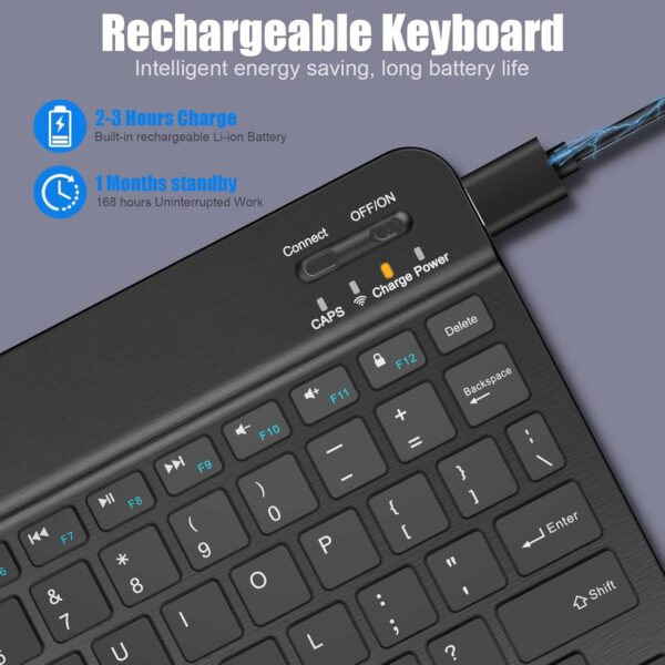 Bluetooth Keyboard for iPad 10th Generation, iPad Pro 13/12/11/10/9/8/7 inch, iPad Air 13/11th Gen, iPad mini, Samsung Xiaomi Tablets, etc. - Slim Wireless Portable Travel Office Computer Accessories - Image 2
