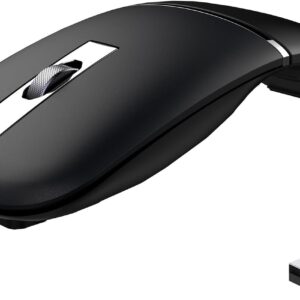 Bluetooth Wireless Arc Travel Mouse, Dual Model (2.4G+BT5.1) Rotating Foldable Mouse for Microsoft, Rechargeable Slim Portable Mice for Laptop, Notebook, PC, MacBook, Chromebook, Lenovo - Black