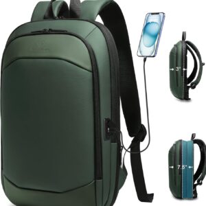 Business Backpack 17 Inch Slim Expandable Waterproof Travel Laptop Backpacks with USB Charger Port Anti-Theft Lightweight Large Work Computer Bag College Laptop Backpacks Gifts for Men Women, Green