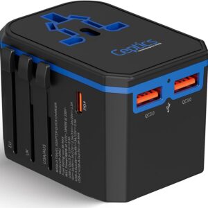 Ceptics International Power Adapter, World Travel adapter w/ PD 30W USB-C - 2 USB-A Ports Universal Adapter, Type A C G I Output for worldwide use, UP-10KU