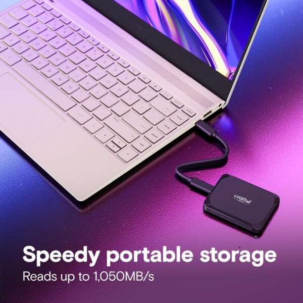 Crucial X9 2TB Portable SSD, Up to 1050MB/s, USB 3.2 USB-C, External Solid State Drive, Compatible with Windows, Mac, & Android, Reliable Storage for Games, Files, & Backups, Black - CT2000X9SSD902 - Image 2