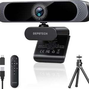DEPSTECH 4K Webcam, Ultra HD 1/2.55'' Sony Sensor, 3X Digital Zoom, Dual Noise-Canceling Microphones, Remote Control, Auto Focus, Streaming Webcam for PC, Mac, Laptop, Video Call, Zoom, Skype, Teams