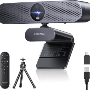 DEPSTECH Webcam 4K, Zoomable Webcam with Microphone and Remote, Equipped with Sony Sensor, 3X Digital Zoom, Noise-Canceling Mics, Auto-Focus Computer Camera for PC/Mac/Laptop/Zoom/Teams/OBS/Google