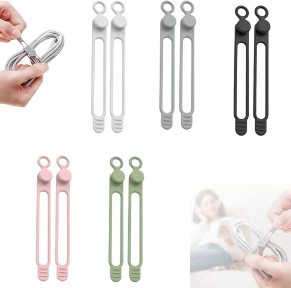 Data Cable Organizer, 2024 Upgrade Silicone Headphone Organizers, Silicone Cable Ties Reusable Cable Management Organizers Multipurpose Elastic Cord Organizer for Bundling and Fastening Cables (10Pcs)