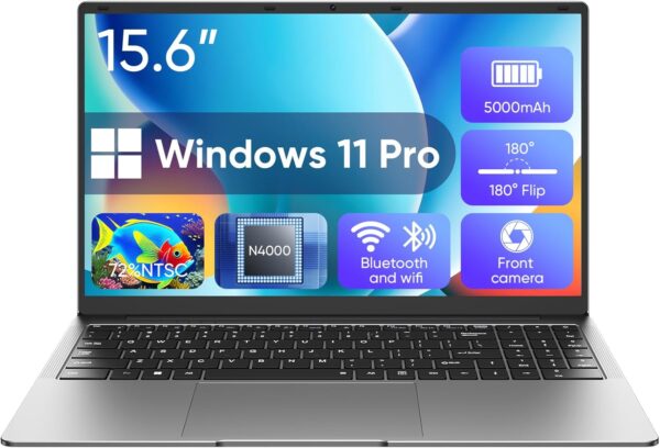 EYY 15.6 inch Windows 11 Pro Laptop,8GB RAM 256GB SSD,Intel Celeron N4000(up to 2.6GHz), 100% sRGB Screen丨FHD 1920 x 1080丨MS Office 2024丨WiFi丨BT4丨2xUSB丨5000mAh Battery