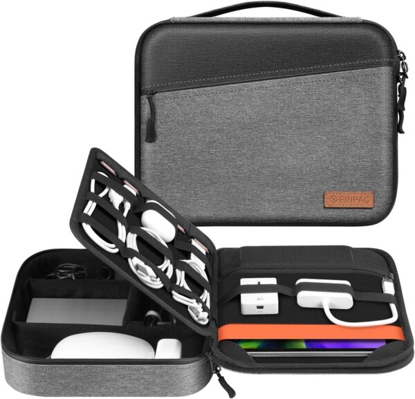 Electronic Organizer Bag, FINPAC Portable Accessories Storage for Cable/Cord/Charger/USB/SD Card, Portfolio Tablet Sleeve Carrying Case for iPad Pro 12.9''/11/10.2" iPad/10.5" iPad Air/9.7" iPad