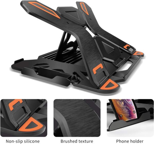 Ergonomic Adjustable Laptop Stand for Desk with Phone Holder & 360° Rotation - Foldable Portable Stand for 10-17" Laptops, MacBook Pro 16", Gaming Laptops, Tablets | Heavy-Duty & Ventilated Design - Image 2