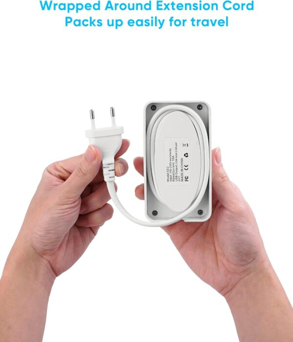 European Travel Plug Adapter, EU/UK/US Travel Plug Adapter Power Strip, 6 AC Outlets, 4 USB Ports (2 USB C), 3ft Wrapped Around Extension Cord, Universal Travel Adapter - Image 2