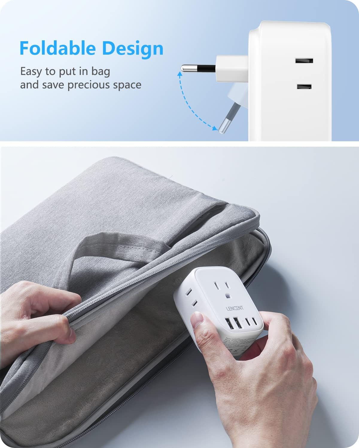 European Travel Plug Adapter, LENCENT US to Europe Type-C Foldable Power Plug with 4 Outlets 4 USB Ports (2 USB C), Power Adaptor for USA to EU Euro Iceland Spain Italy France Germany Greece Portugal - Image 2