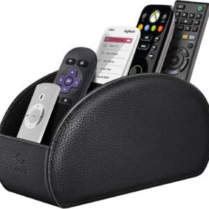Fintie Remote Control Holder, 5 Compartments Vegan Leather TV Remoter Caddy Desktop Organizer Makeup Brush Holder Storage Fits TV Remotes, Media Controllers, Office Supplies(Black)