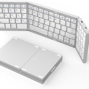 Foldable Bluetooth Keyboard, Foldable Wireless Portable Keyboard with Numeric Keypad, USB-C Rechargeable Travel Keyboard for Laptop,Tablet,iPad,Smartphone(Silver)