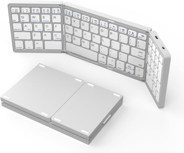 Foldable Bluetooth Keyboard, Foldable Wireless Portable Keyboard with Numeric Keypad, USB-C Rechargeable Travel Keyboard for Laptop,Tablet,iPad,Smartphone(Silver)