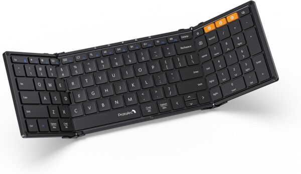 Foldable Bluetooth Keyboard, ProtoArc XK01 Folding Wireless Full-Size Travel Portable Keyboard with Numeric Keypad for Windows iOS Android Tablet PC Smartphone, Sync Up to 3 Devices, Black