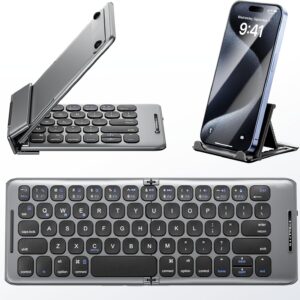 Foldable Bluetooth Keyboard with Stand Holder, Rechargeable Pocket Size Folding Travel Keyboard for iPhone, iPad, Tablet, Laptop, Smartphone, B088