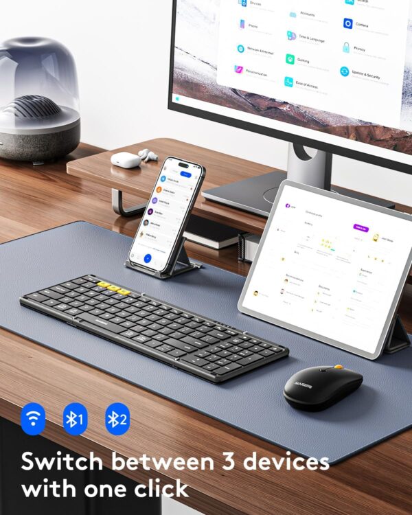 Foldable Keyboard and Mouse, Samsers Folding Bluetooth Keyboard Combo, 2.4G + BT5.0 x 2, Full-Size Portable Travel Keyboard & USB-C Rechargeable Wireless Mouse for iOS Android Windows Mac OS - Image 2