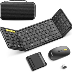 Foldable Keyboard and Mouse, Samsers Folding Bluetooth Keyboard Combo, 2.4G + BT5.0 x 2, Full-Size Portable Travel Keyboard & USB-C Rechargeable Wireless Mouse for iOS Android Windows Mac OS