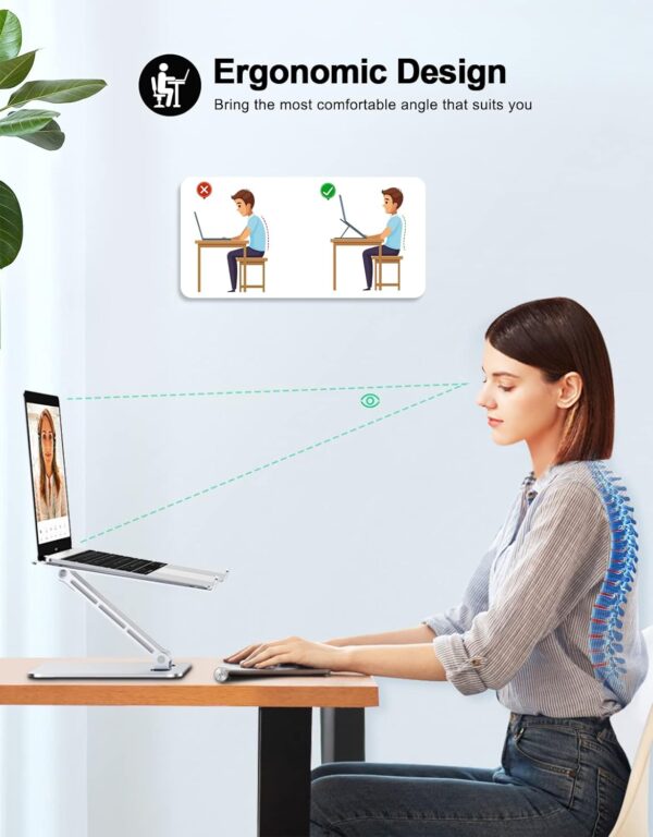 Foldable Laptop Stand, Height Adjustable Ergonomic Computer Stand for Desk, Aluminum Portable Laptop Riser Holder Mount Compatible with MacBook Pro Air, HP, Dell 10-16" - Image 2