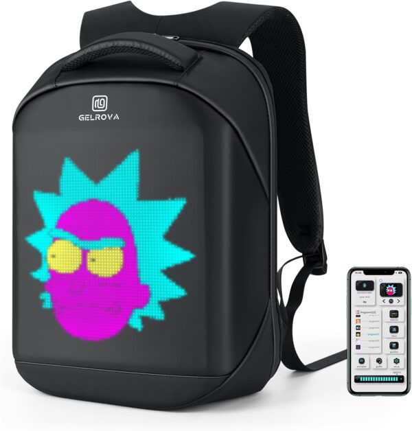 Gelrova LED Backpack with App Control City Serise, 17 Inch Cool DIY Pixel Art Animation Fashion Programming Laptop Backpack, Unique Gift for Men or Women