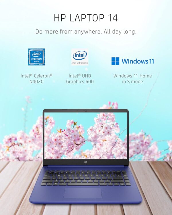 HP 14 Laptop, Intel Celeron N4020, 4 GB RAM, 64 GB Storage, 14-inch HD Touchscreen, Windows 11 Home, Thin & Portable, 4K Graphics, One Year of Microsoft 365 (14-dq0050nr, Indigo Blue) - Image 2
