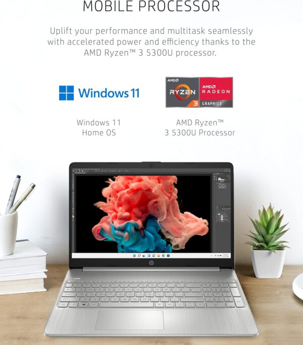 HP 15 Laptop, AMD Ryzen 3-5300U Processor, 8 GB RAM, 256 GB SSD Storage, 15.6-inch HD Micro-Edge Display, Windows 11 Home, Long-Lasting Battery, Fast Charge, 720p Webcam (15-ef2024nr), Natural silver - Image 2