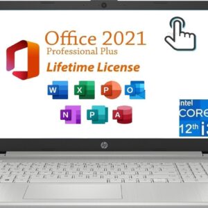 HP 15.6" Business and Student Laptop, Free Microsoft Office 2021 with Lifetime License, HD Touchscreen Display, Intel 6-Core i3-1215U 4.4 GHz, WiFi Windows 11 Pro, Silver (12GB RAM | 512GB SSD)