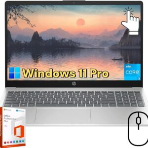 HP 15.6 Portable Touchscreen Laptop - Windows 11 Pro & Microsoft Office, HD Display, Intel Core i3-1215U (up to 4.4GHz), 16GB RAM, 512GB SSD, Wi-Fi, 10h Long Battery Life, with External CD/DVD Drive