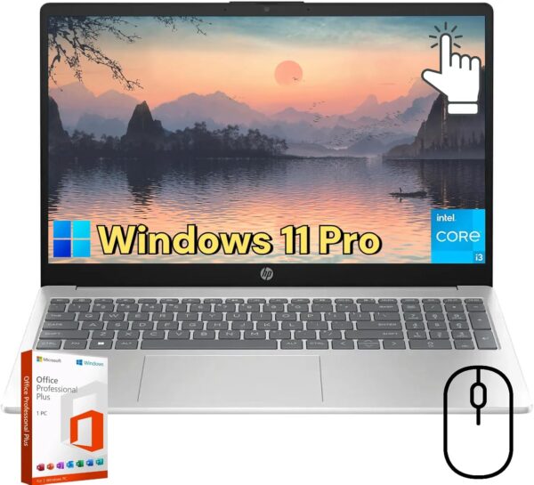 HP 15.6 Portable Touchscreen Laptop - Windows 11 Pro & Microsoft Office, HD Display, Intel Core i3-1215U (up to 4.4GHz), 16GB RAM, 512GB SSD, Wi-Fi, 10h Long Battery Life, with External CD/DVD Drive
