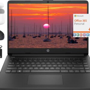 HP New 14" HD Ultral Light Thin Laptop, Quad-Core Intel Celeron Processor, 16GB RAM, 628GB (128GB eMMC+ 500GB Ext), Wi-Fi, Upto 11 Hours, Windows 11 S + 1 Year Office 365+HubxcelAccessory, Black