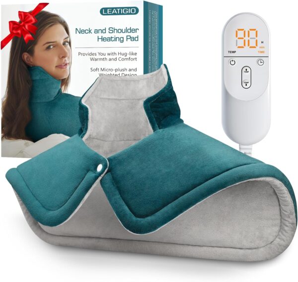 Heating Pad for Neck and Shoulder Pain Relief, Fathers Day Birthday Gifts for Dad from Daughter, Weighted Heated Wrap, 6 Heat Settings 2 Hours Auto Shut Off, Gifts for Women Mom Her, 17x23inch, Blue