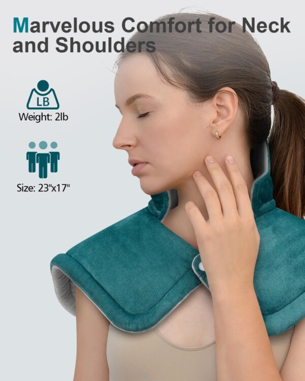 Heating Pad for Neck and Shoulder Pain Relief, Fathers Day Birthday Gifts for Dad from Daughter, Weighted Heated Wrap, 6 Heat Settings 2 Hours Auto Shut Off, Gifts for Women Mom Her, 17x23inch, Blue - Image 2
