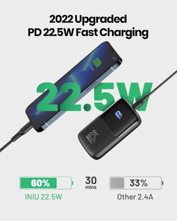 INIU Portable Charger, Smallest 22.5W 10000mAh Power Bank, USB C in/Output Fast Charging 3-Output Mini Battery Pack Charger with Phone Holder for iPhone 16 15 14 13 12 Samsung S23 Google iPad Tablet - Image 2